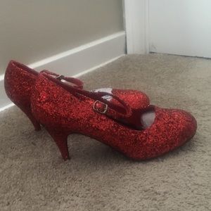 Ruby red sparkly one inch heels